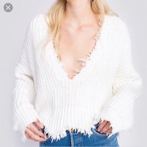 Wildfox White Frayed Sweater